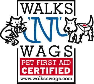 “Walks ’N’ Wags Pet First Aid trained pet care provider